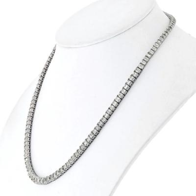 18K WHITE GOLD 26 00CTTW EMERALD CUT DIAMOND TENNIS NECKLACE