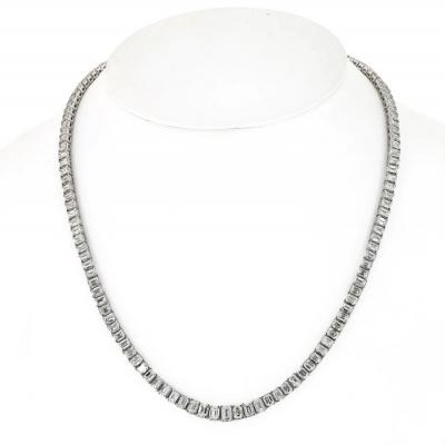 18K WHITE GOLD 26 00CTTW EMERALD CUT DIAMOND TENNIS NECKLACE