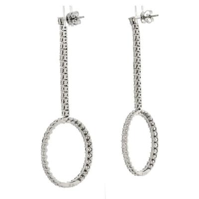 18K WHITE GOLD 5 92CTTW ROUND CUT DIAMOND DANGLING EARRINGS