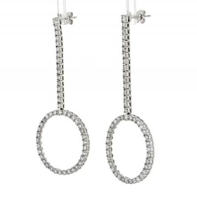 18K WHITE GOLD 5 92CTTW ROUND CUT DIAMOND DANGLING EARRINGS