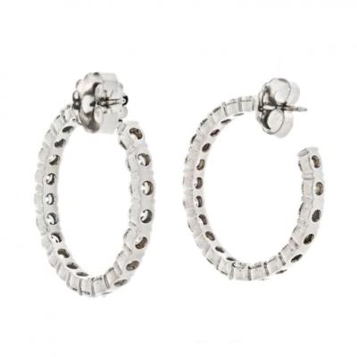 18K WHITE GOLD 6 CARATS DIAMOND HOOP EARRINGS