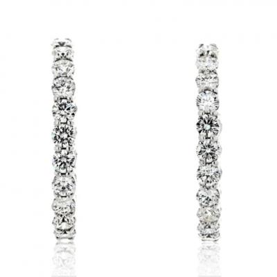 18K WHITE GOLD 6 CARATS DIAMOND HOOP EARRINGS