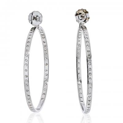 18K WHITE GOLD 9 25 CARATS 2 INCH HOOP DIAMOND EARRINGS