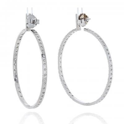 18K WHITE GOLD 9 25 CARATS 2 INCH HOOP DIAMOND EARRINGS