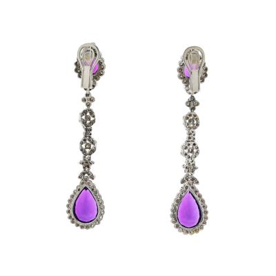 18K WHITE GOLD AMETHYST AND DIAMOND DROP DANGLING EARRINGS