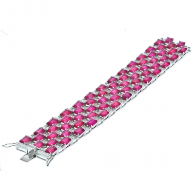 18K WHITE GOLD DIAMOND AND RUBY ESTATE CARPET STYLE BRACELET