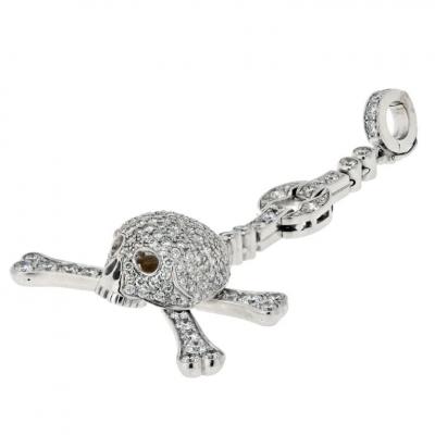 18K WHITE GOLD DIAMOND SCULL CHARM PENDANT