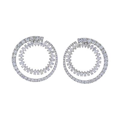 18K WHITE GOLD OPEN CIRCLE MARQUISE ROUND CUT DIAMOND HOOP EARRINGS