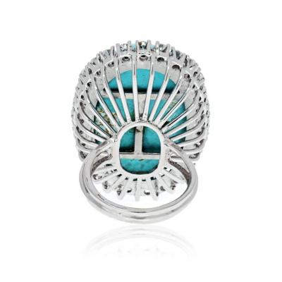 18K WHITE GOLD OVAL TURQUOISE AND DIAMOND RING