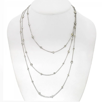 18K White Gold 10 60cttw Diamond By The Yard Chain Necklace