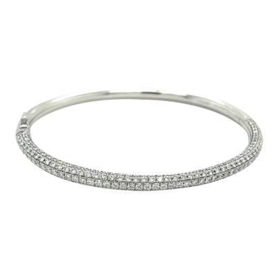 18K White Gold 3 7 Carat Round Cut Micro Pave Natural Diamond Bangle Bracelet