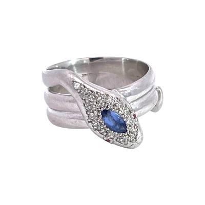 18K White Gold Diamond Tanzanite Head Snake Ring