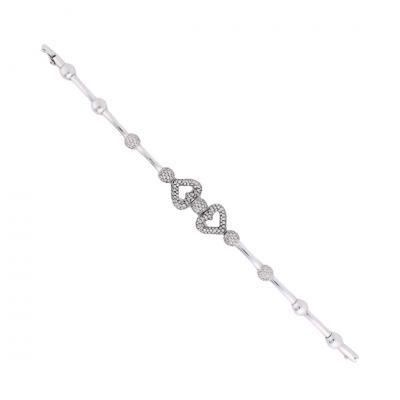 18K White Gold Pav Diamond Heart Bracelet