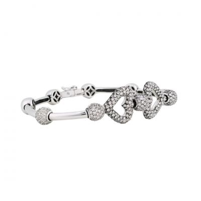 18K White Gold Pav Diamond Heart Bracelet