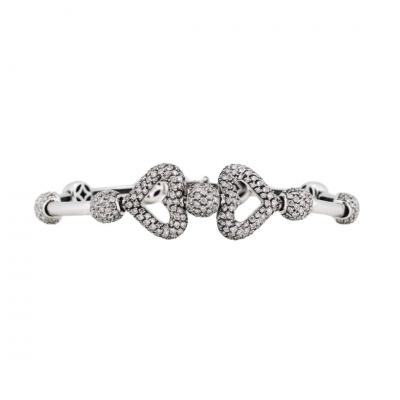18K White Gold Pav Diamond Heart Bracelet