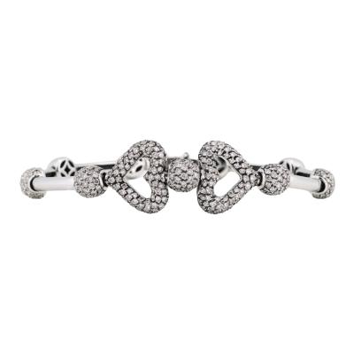 18K White Gold Pav Diamond Heart Bracelet
