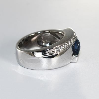 18K White Gold Sapphire Diamond Cocktail Ring 13 2g