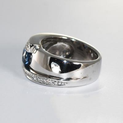 18K White Gold Sapphire Diamond Cocktail Ring 13 2g