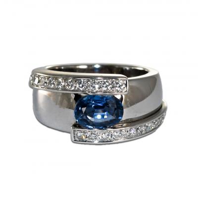 18K White Gold Sapphire Diamond Cocktail Ring 13 2g