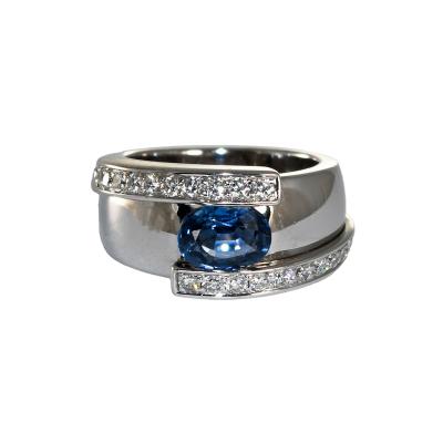 18K White Gold Sapphire Diamond Cocktail Ring 13 2g