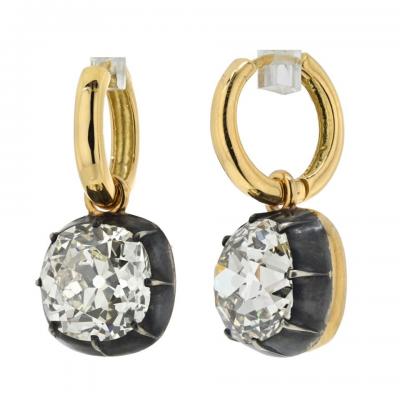 18K YELLOW GOLD 14 60CTTW OLD MINE CUT DIAMOND DROP EARRINGS