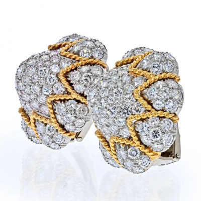 18K YELLOW GOLD 14 CARAT DIAMOND BOMBE DOME EARRINGS