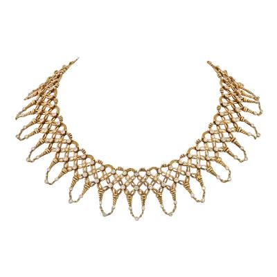 18K YELLOW GOLD 16 CARATS DIAMOND COLLAR BIB NECKLACE