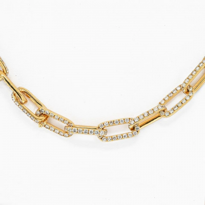 18K YELLOW GOLD 21 CARAT PAPERCLIP LINK DIAMOND NECKLACE