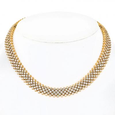 18K YELLOW GOLD 29 CARAT ROUND DIAMOND MULTI ROW CARPET NECKLACE