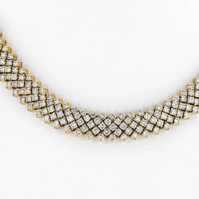 18K YELLOW GOLD 29 CARAT ROUND DIAMOND MULTI ROW CARPET NECKLACE
