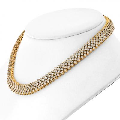 18K YELLOW GOLD 29 CARAT ROUND DIAMOND MULTI ROW CARPET NECKLACE