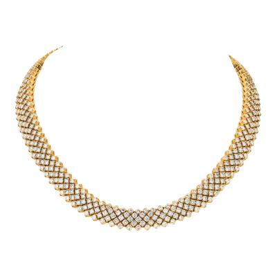 18K YELLOW GOLD 29 CARAT ROUND DIAMOND MULTI ROW CARPET NECKLACE