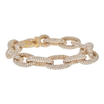 18K YELLOW GOLD 35 CARAT PAVE OVAL LINK DIAMOND CHAIN BRACELET