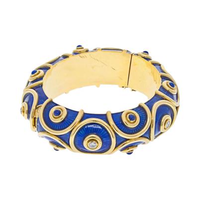 18K YELLOW GOLD BLUE ENAMEL AND DIAMOND BRACELET