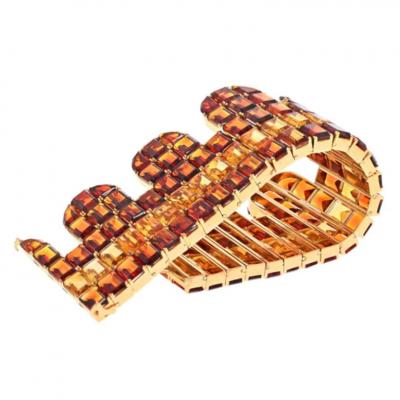 18K YELLOW GOLD CITRINE AND TOPAZ WIDE ONE LINE BRACELET