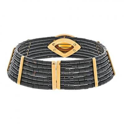 18K YELLOW GOLD ESTATE BLACK ONYX CITRINE AND DIAMOND CHOKER NECKLACE