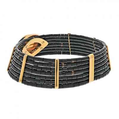 18K YELLOW GOLD ESTATE BLACK ONYX CITRINE AND DIAMOND CHOKER NECKLACE