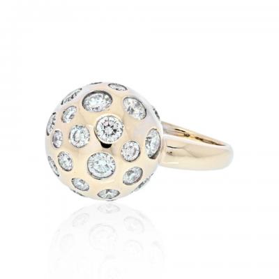18K YELLOW GOLD HIGH POLISH MODERN DIAMOND SET GOLD BALL RING