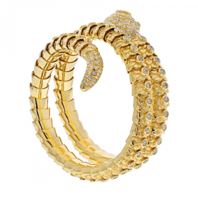 18K YELLOW GOLD SERPENT SNAKE WRAP AROUND DIAMOND BRACELET