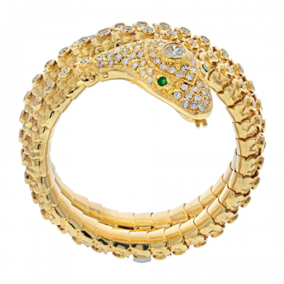 18K YELLOW GOLD SERPENT SNAKE WRAP AROUND DIAMOND BRACELET