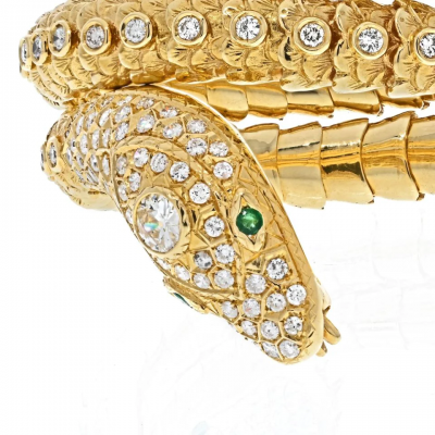 18K YELLOW GOLD SERPENT SNAKE WRAP AROUND DIAMOND BRACELET