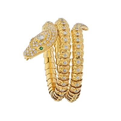 18K YELLOW GOLD SERPENT SNAKE WRAP AROUND DIAMOND BRACELET