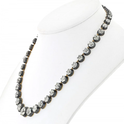 18K YELLOW GOLD SILVER 57 19CTTW OLD EUROPEAN CUT RIVIERA DIAMOND NECKLACE