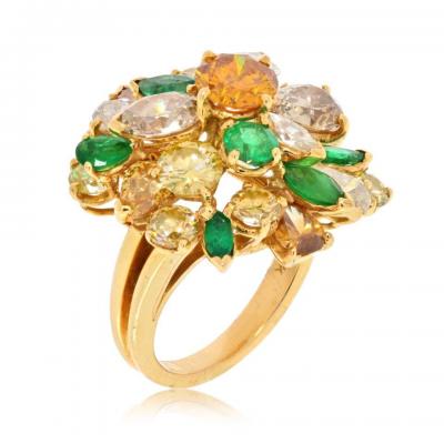 18K YELLOW GOLD TUTTI FRUTTI DIAMOND AND COLOR STONES RING