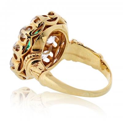 18K Yellow Gold 1 14ct Green Emerald Diamond Ring