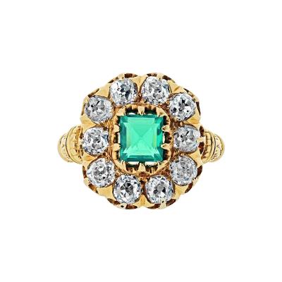 18K Yellow Gold 1 14ct Green Emerald Diamond Ring