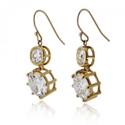 18K Yellow Gold 10 06cttw Old European Cut Diamond Drop Earrings