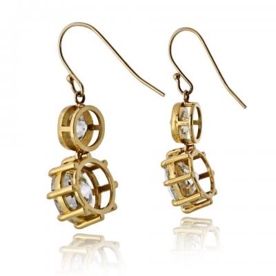 18K Yellow Gold 10 06cttw Old European Cut Diamond Drop Earrings