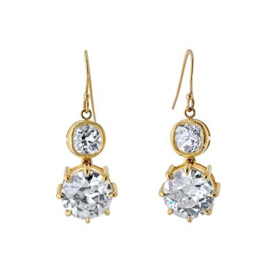 18K Yellow Gold 10 06cttw Old European Cut Diamond Drop Earrings