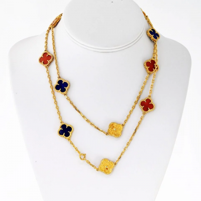 18K Yellow Gold 12 Clover Motif 36 Inches Necklace